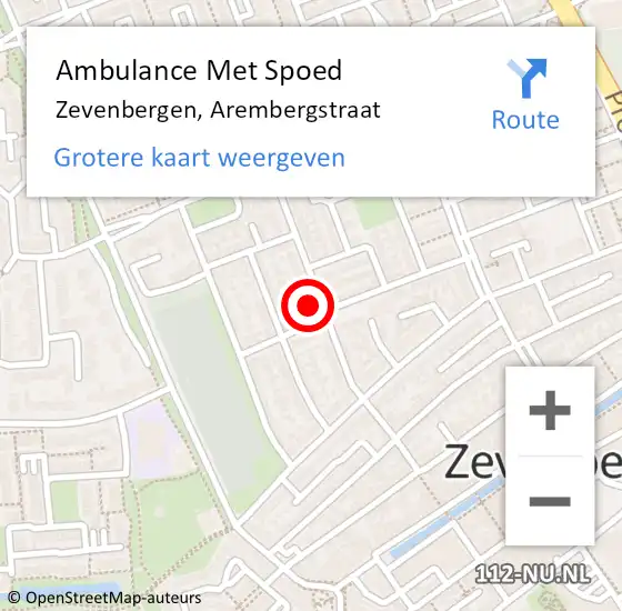 Locatie op kaart van de 112 melding: Ambulance Met Spoed Naar Zevenbergen, Arembergstraat op 5 januari 2018 19:49