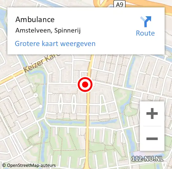 Locatie op kaart van de 112 melding: Ambulance Amstelveen, Spinnerij op 5 januari 2018 19:53