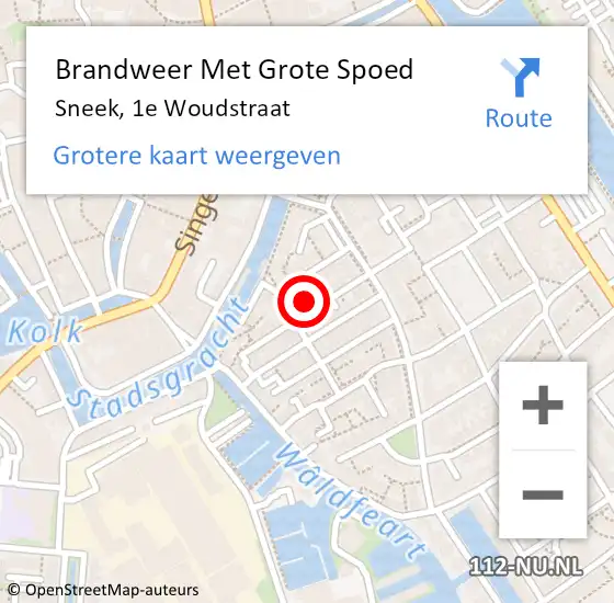 Locatie op kaart van de 112 melding: Brandweer Met Grote Spoed Naar Sneek, 1e Woudstraat op 5 januari 2018 20:55