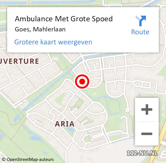 Locatie op kaart van de 112 melding: Ambulance Met Grote Spoed Naar Goes, Mahlerlaan op 5 januari 2018 22:12