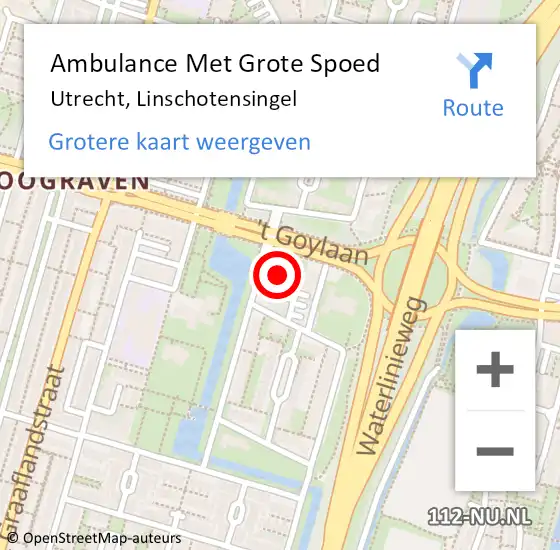 Locatie op kaart van de 112 melding: Ambulance Met Grote Spoed Naar Utrecht, Linschotensingel op 5 januari 2018 23:09