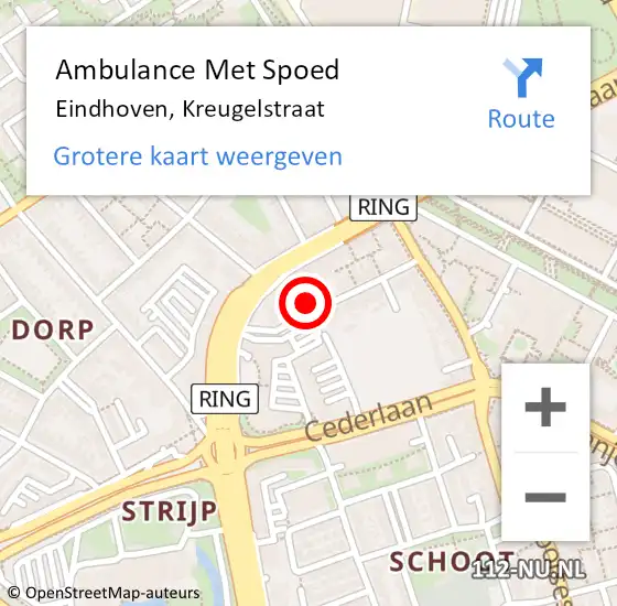 Locatie op kaart van de 112 melding: Ambulance Met Spoed Naar Eindhoven, Kreugelstraat op 6 januari 2018 01:50