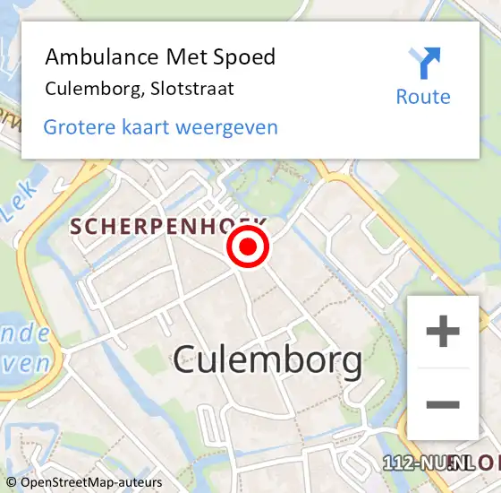 Locatie op kaart van de 112 melding: Ambulance Met Spoed Naar Culemborg, Slotstraat op 6 januari 2018 02:00