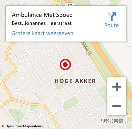 Locatie op kaart van de 112 melding: Ambulance Met Spoed Naar Best, Johannes Heerstraat op 6 januari 2018 05:59