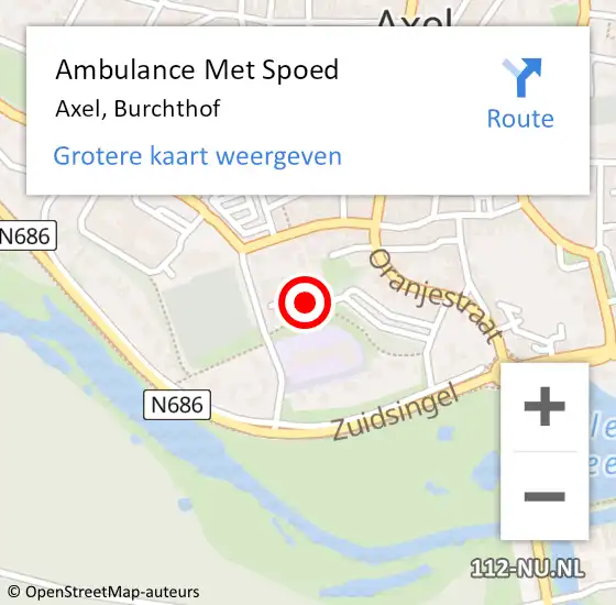 Locatie op kaart van de 112 melding: Ambulance Met Spoed Naar Axel, Burchthof op 6 januari 2018 08:55