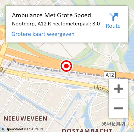 Locatie op kaart van de 112 melding: Ambulance Met Grote Spoed Naar Nootdorp, A12 R hectometerpaal: 8,0 op 6 januari 2018 10:00