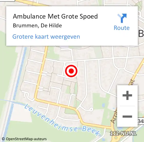 Locatie op kaart van de 112 melding: Ambulance Met Grote Spoed Naar Brummen, De Hilde op 6 januari 2018 10:31
