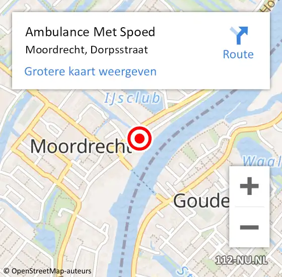 Locatie op kaart van de 112 melding: Ambulance Met Spoed Naar Moordrecht, Dorpsstraat op 6 januari 2018 10:40