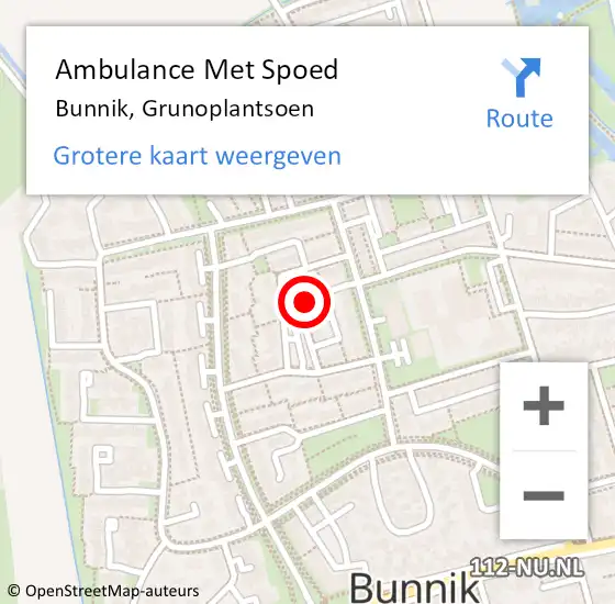 Locatie op kaart van de 112 melding: Ambulance Met Spoed Naar Bunnik, Grunoplantsoen op 6 januari 2018 12:08