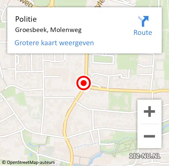 Locatie op kaart van de 112 melding: Politie Groesbeek, Molenweg op 6 januari 2018 12:11