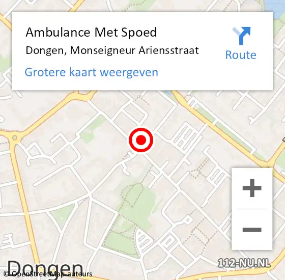 Locatie op kaart van de 112 melding: Ambulance Met Spoed Naar Dongen, Monseigneur Ariensstraat op 6 januari 2018 12:26