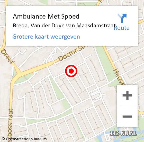 Locatie op kaart van de 112 melding: Ambulance Met Spoed Naar Breda, Van der Duyn van Maasdamstraat op 6 januari 2018 13:12