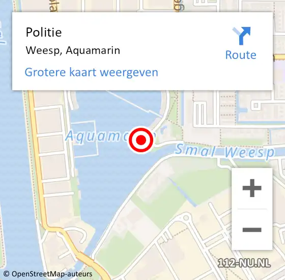 Locatie op kaart van de 112 melding: Politie Weesp, Aquamarin op 6 januari 2018 13:32