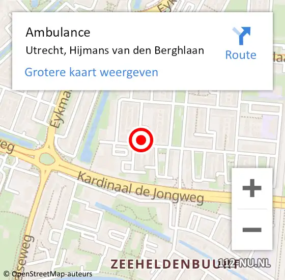 Locatie op kaart van de 112 melding: Ambulance Utrecht, Hijmans van den Berghlaan op 6 januari 2018 13:54