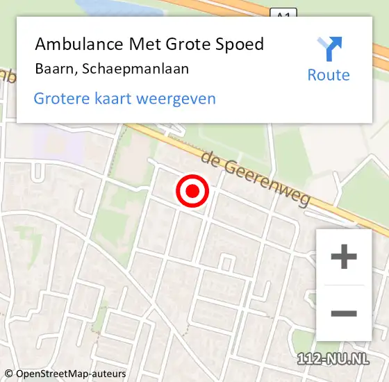 Locatie op kaart van de 112 melding: Ambulance Met Grote Spoed Naar Baarn, Schaepmanlaan op 6 januari 2018 14:42