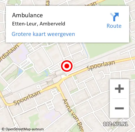 Locatie op kaart van de 112 melding: Ambulance Etten-Leur, Amberveld op 6 januari 2018 17:27