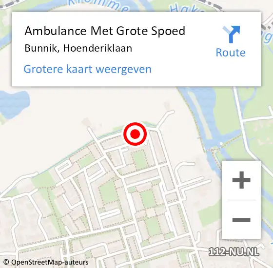 Locatie op kaart van de 112 melding: Ambulance Met Grote Spoed Naar Bunnik, Hoenderiklaan op 6 januari 2018 18:55