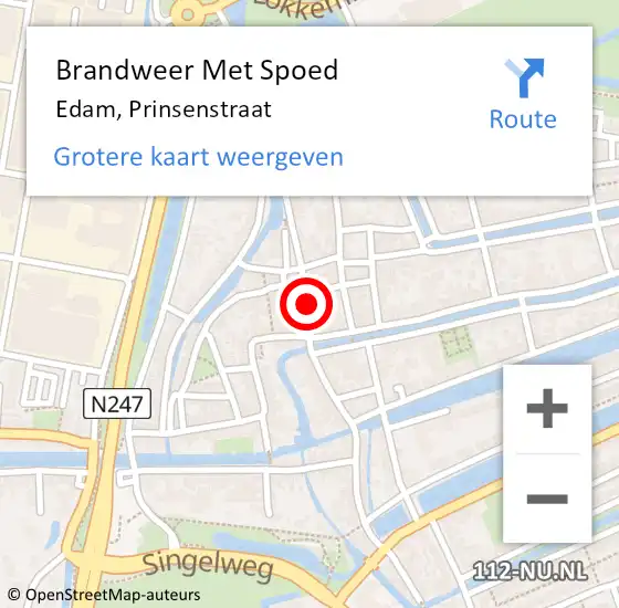 Locatie op kaart van de 112 melding: Brandweer Met Spoed Naar Edam, Prinsenstraat op 6 januari 2018 19:11