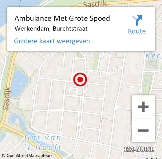 Locatie op kaart van de 112 melding: Ambulance Met Grote Spoed Naar Werkendam, Burchtstraat op 6 januari 2018 19:45