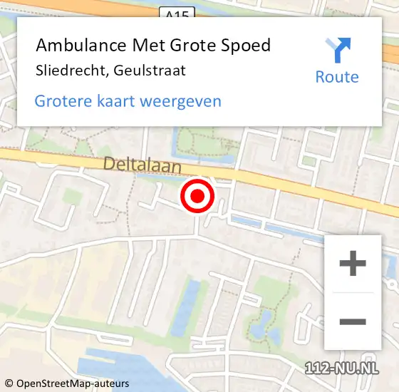 Locatie op kaart van de 112 melding: Ambulance Met Grote Spoed Naar Sliedrecht, Geulstraat op 6 januari 2018 21:02