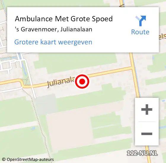 Locatie op kaart van de 112 melding: Ambulance Met Grote Spoed Naar 's Gravenmoer, Julianalaan op 6 januari 2018 22:33