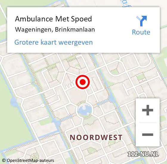 Locatie op kaart van de 112 melding: Ambulance Met Spoed Naar Wageningen, Brinkmanlaan op 7 januari 2018 00:53