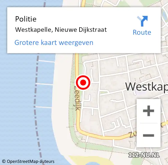Locatie op kaart van de 112 melding: Politie Westkapelle, Nieuwe Dijkstraat op 7 januari 2018 01:38