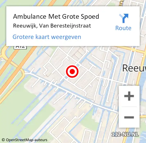 Locatie op kaart van de 112 melding: Ambulance Met Grote Spoed Naar Reeuwijk, Van Beresteijnstraat op 7 januari 2018 02:31