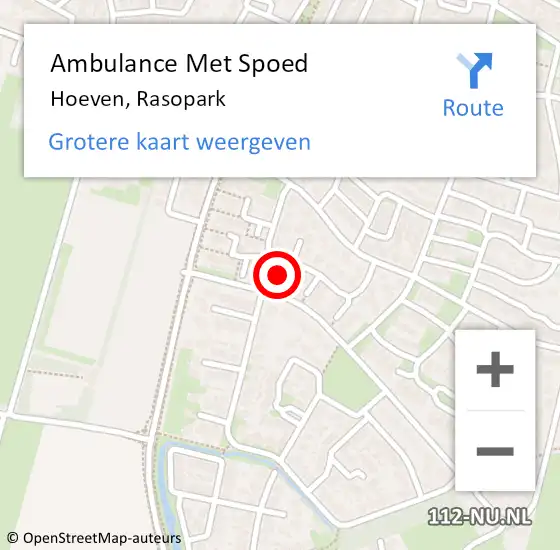 Locatie op kaart van de 112 melding: Ambulance Met Spoed Naar Hoeven, Rasopark op 7 januari 2018 06:18