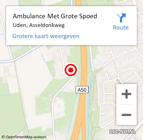 Locatie op kaart van de 112 melding: Ambulance Met Grote Spoed Naar Uden, Asseldonkweg op 7 januari 2018 06:29