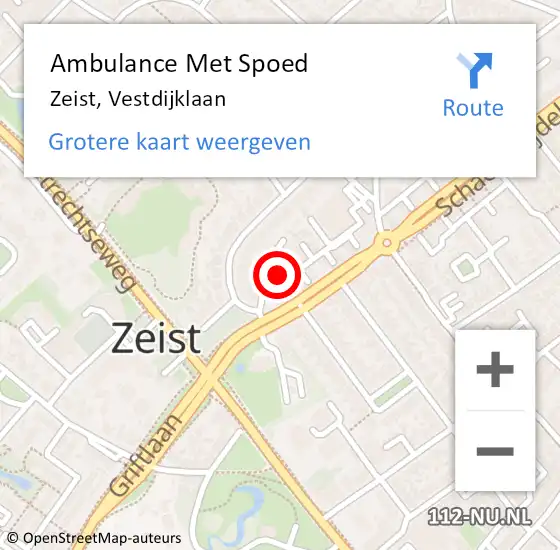 Locatie op kaart van de 112 melding: Ambulance Met Spoed Naar Zeist, Vestdijklaan op 7 januari 2018 09:09