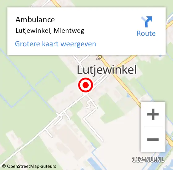 Locatie op kaart van de 112 melding: Ambulance Lutjewinkel, Mientweg op 7 januari 2018 10:08