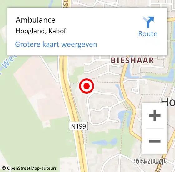 Locatie op kaart van de 112 melding: Ambulance Hoogland, Kabof op 7 januari 2018 10:10