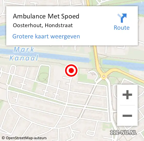 Locatie op kaart van de 112 melding: Ambulance Met Spoed Naar Oosterhout, Hondstraat op 7 januari 2018 10:26