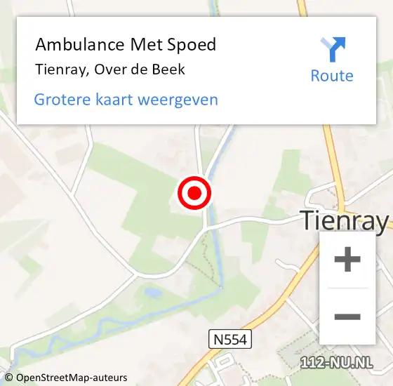 Locatie op kaart van de 112 melding: Ambulance Met Spoed Naar Tienray, Over de Beek op 7 januari 2018 10:28