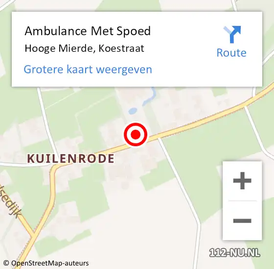 Locatie op kaart van de 112 melding: Ambulance Met Spoed Naar Hooge Mierde, Koestraat op 7 januari 2018 12:07