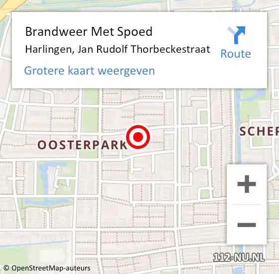 Locatie op kaart van de 112 melding: Brandweer Met Spoed Naar Harlingen, Jan Rudolf Thorbeckestraat op 7 januari 2018 13:01