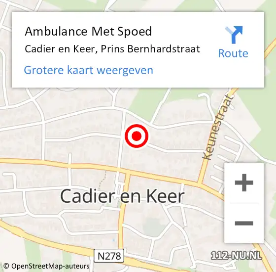 Locatie op kaart van de 112 melding: Ambulance Met Spoed Naar Cadier en Keer, Prins Bernhardstraat op 12 februari 2014 12:55