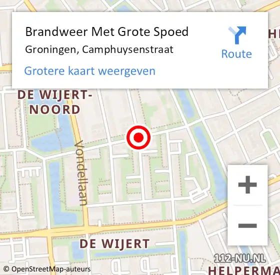 Locatie op kaart van de 112 melding: Brandweer Met Grote Spoed Naar Groningen, Camphuysenstraat op 7 januari 2018 16:18