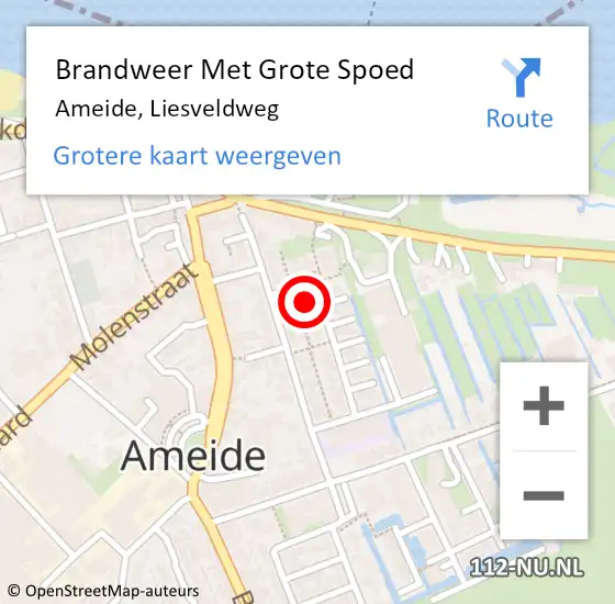 Locatie op kaart van de 112 melding: Brandweer Met Grote Spoed Naar Ameide, Liesveldweg op 7 januari 2018 18:05