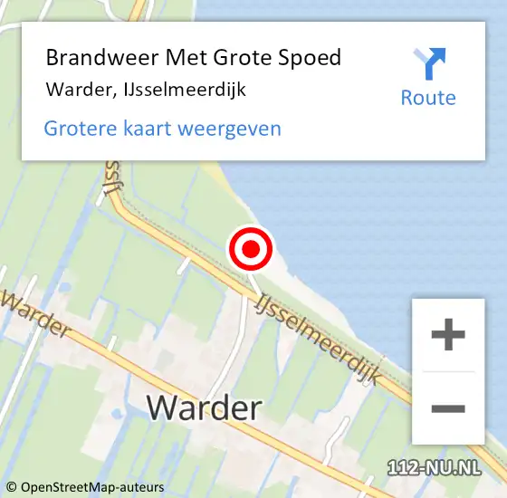 Locatie op kaart van de 112 melding: Brandweer Met Grote Spoed Naar Warder, IJsselmeerdijk op 7 januari 2018 18:59