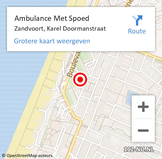 Locatie op kaart van de 112 melding: Ambulance Met Spoed Naar Zandvoort, Karel Doormanstraat op 7 januari 2018 19:25