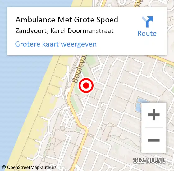 Locatie op kaart van de 112 melding: Ambulance Met Grote Spoed Naar Zandvoort, Karel Doormanstraat op 7 januari 2018 19:46