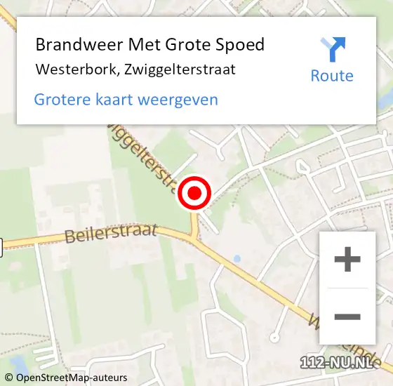 Locatie op kaart van de 112 melding: Brandweer Met Grote Spoed Naar Westerbork, Zwiggelterstraat op 7 januari 2018 19:54