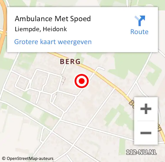 Locatie op kaart van de 112 melding: Ambulance Met Spoed Naar Liempde, Heidonk op 7 januari 2018 21:22