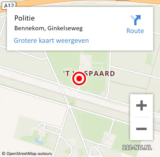 Locatie op kaart van de 112 melding: Politie Bennekom, Ginkelseweg op 7 januari 2018 21:26