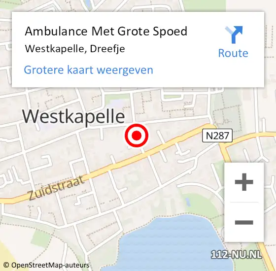 Locatie op kaart van de 112 melding: Ambulance Met Grote Spoed Naar Westkapelle, Dreefje op 7 januari 2018 22:53