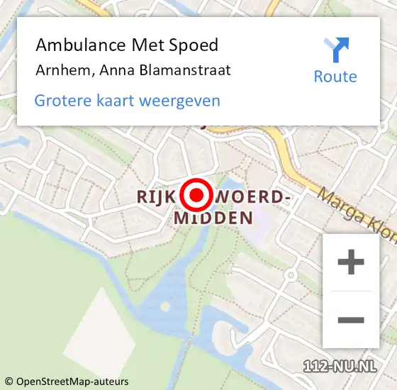 Locatie op kaart van de 112 melding: Ambulance Met Spoed Naar Arnhem, Anna Blamanstraat op 7 januari 2018 23:39