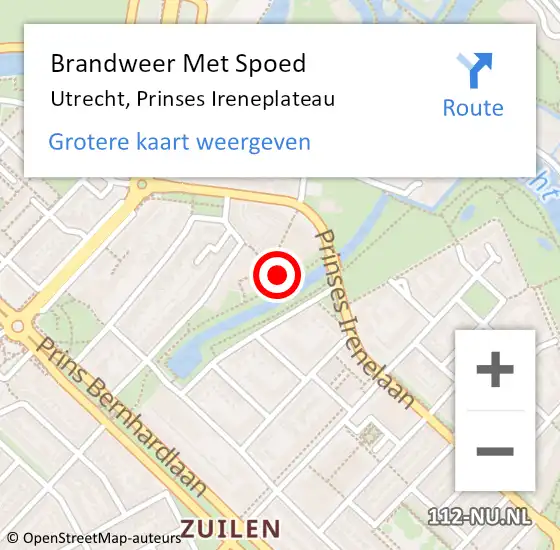 Locatie op kaart van de 112 melding: Brandweer Met Spoed Naar Utrecht, Prinses Ireneplateau op 8 januari 2018 02:00