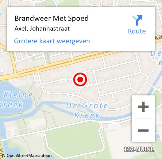 Locatie op kaart van de 112 melding: Brandweer Met Spoed Naar Axel, Johannastraat op 8 januari 2018 02:46